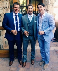 John Michael Liles, center, poses with his former Colorado Avalanche teammates, Paul Statsy, left, and Matt Duchene at Lile's wedding last weekend in Vail. (Photo courtesy of Matt Duchene's Twitter account)