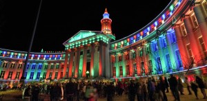 Signs of the holidays the holiday lighting returns to the Denver City and County Building through Jan. 26 and the Southwest Airlines ice rink at Skyline Park will open. (Photos courtesy DowntownDenver.com and southwestrink.com)