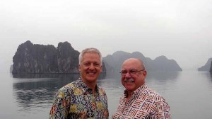 BJ Dyer and Guenther Vogt at one of their favorite spots, Halong Bay, Vietnam. (BY Dyer Facebook photo)