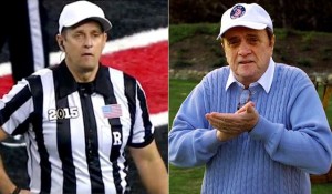 Referee Greg Burks, left, and comedian and actor Bob Newhart.
